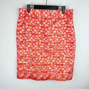 J. Crew Floral Pink and Orange Metallic Pencil Skirt | US Size 10